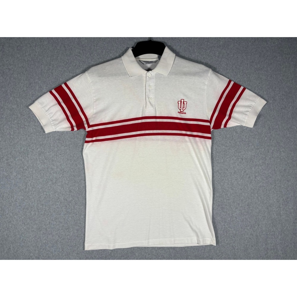 Vintage Logo 7 Indiana University Hoosiers Polo Shirt Mens Medium White Red IU